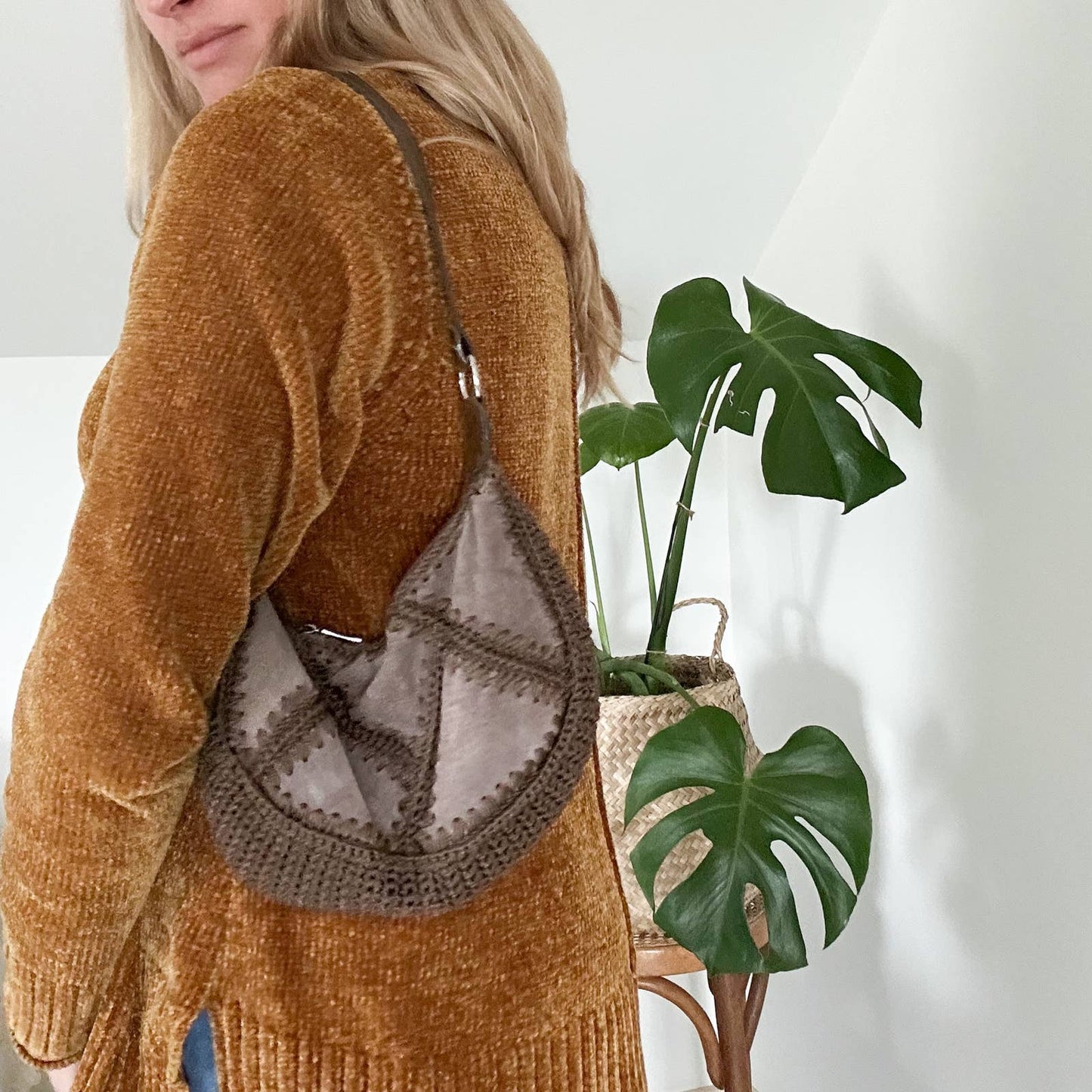Y2K Suede Woven Shoulder Bag