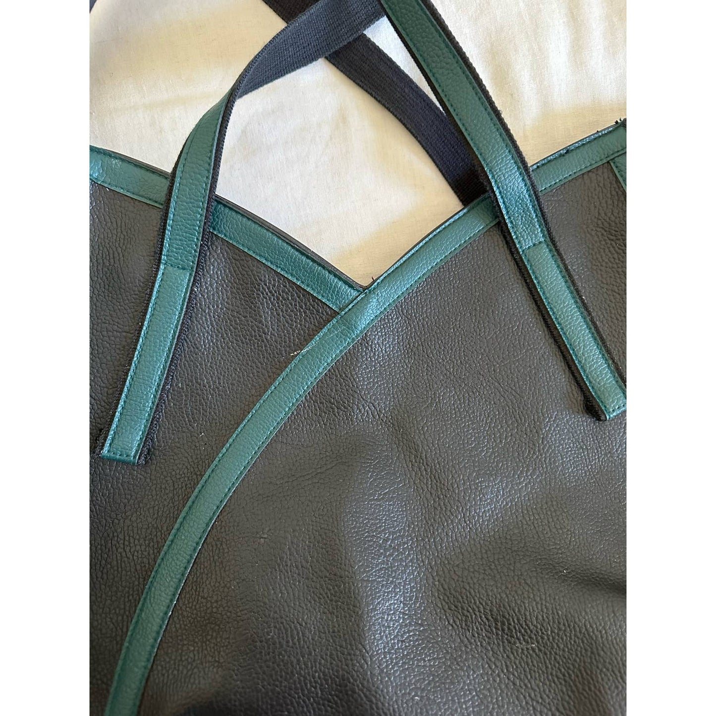 Vintage Black & Teal Large Leather Tote
