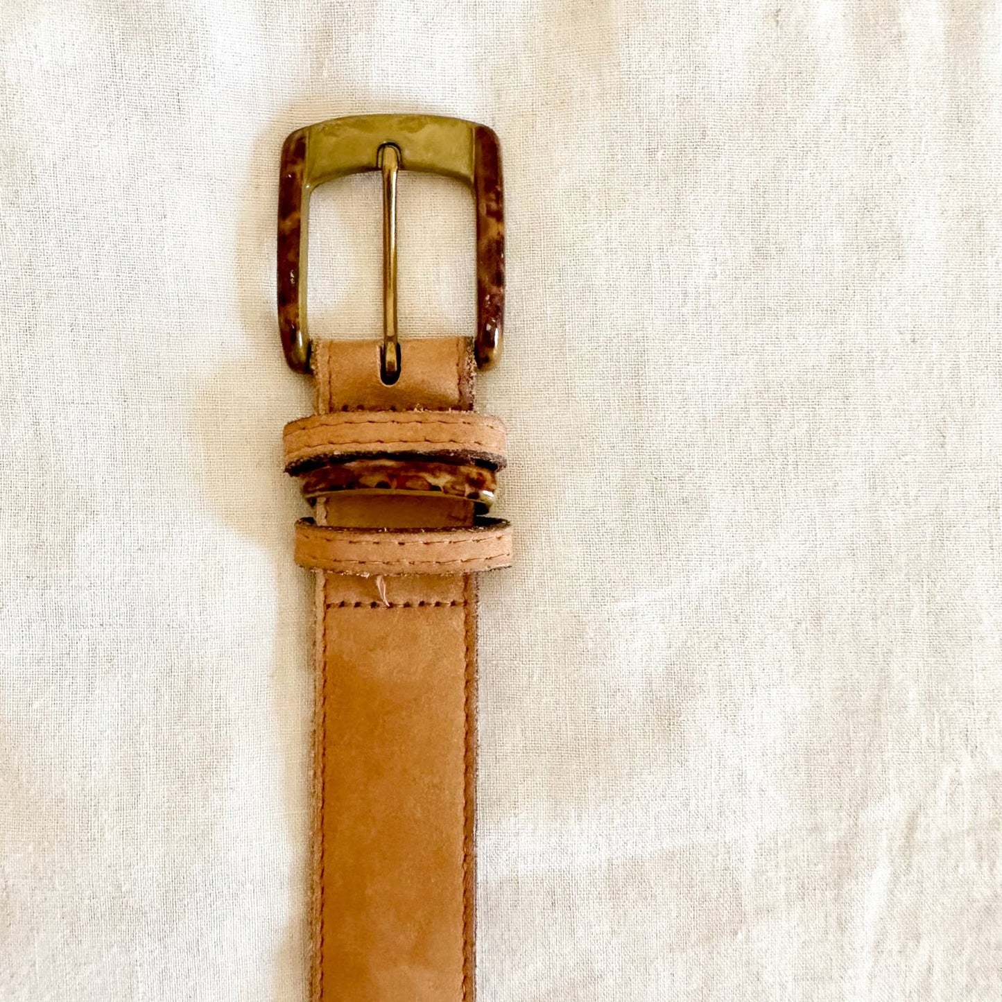 Vintage Tortoise Shell & Brass Leather Belt