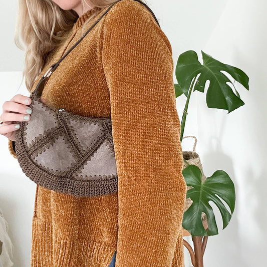 Y2K Suede Woven Shoulder Bag