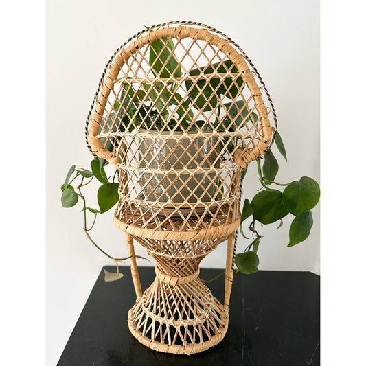 Vintage Rattan Chair Plant Stand