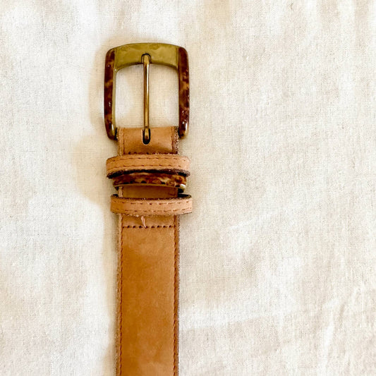Vintage Tortoise Shell & Brass Leather Belt