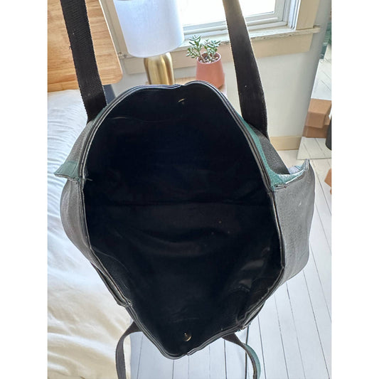 Vintage Black & Teal Large Leather Tote