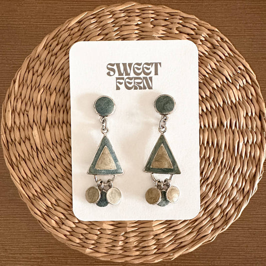 Vintage Silver Teal Statement Earrings