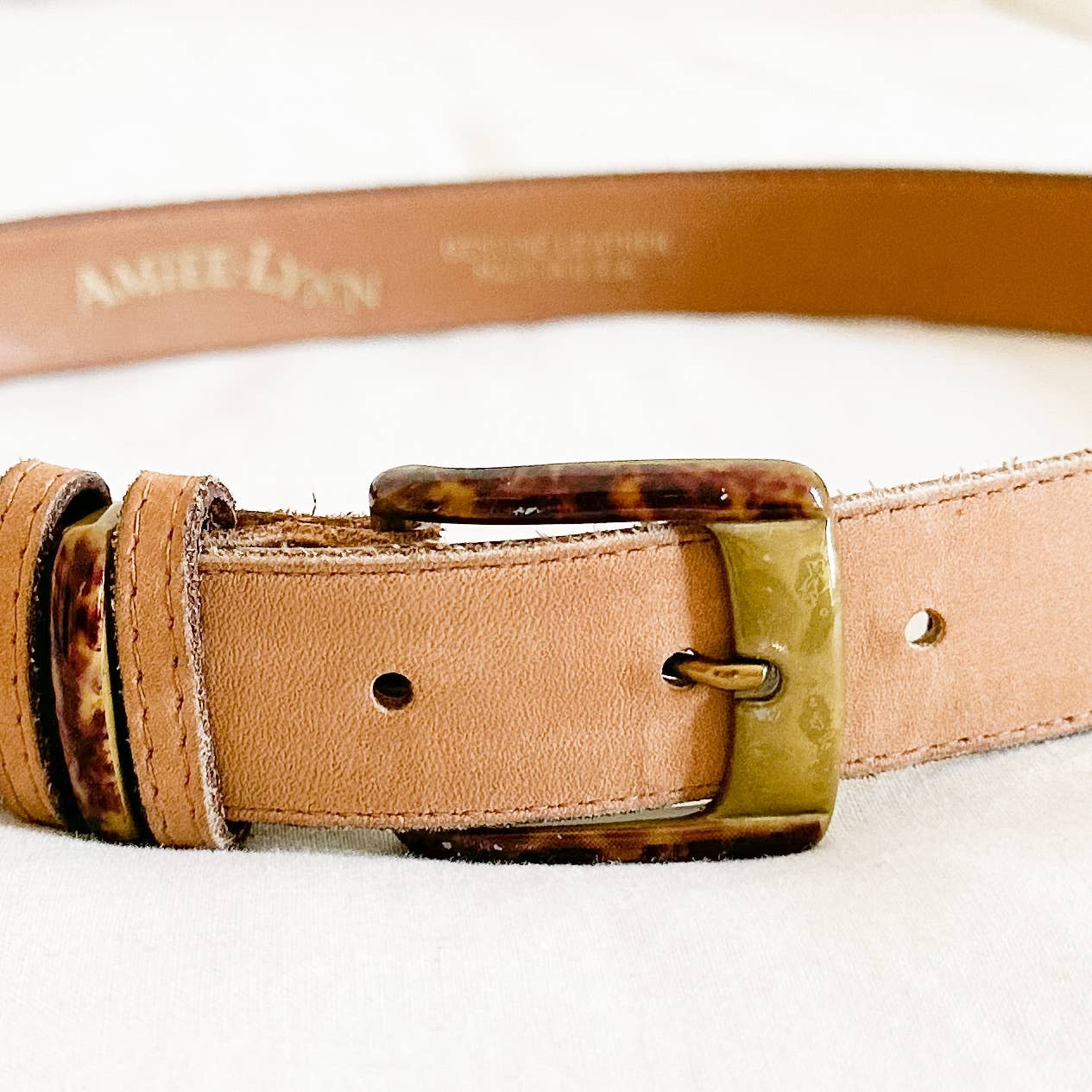 Vintage Tortoise Shell & Brass Leather Belt